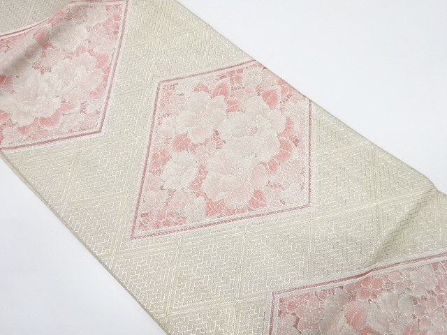 JAPANESE KIMONO / ANTIQUE FUKURO OBI / SILK / SAGANISHIKI / WOVEN FLOWER